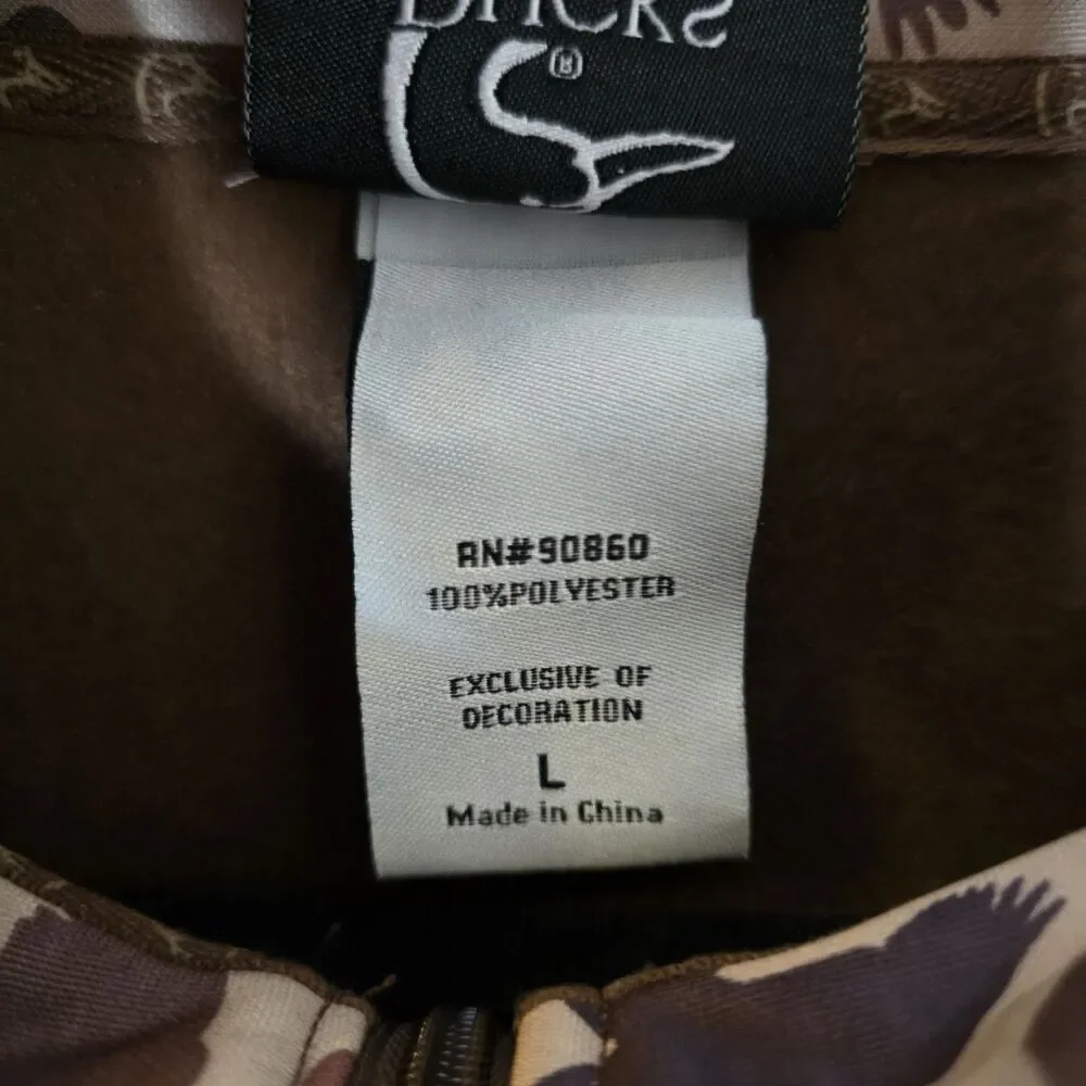 Ducks Unlimited Men's L 1/4 Zip Brown & Camo Long Sleeve Pullover Hunting Hiking
